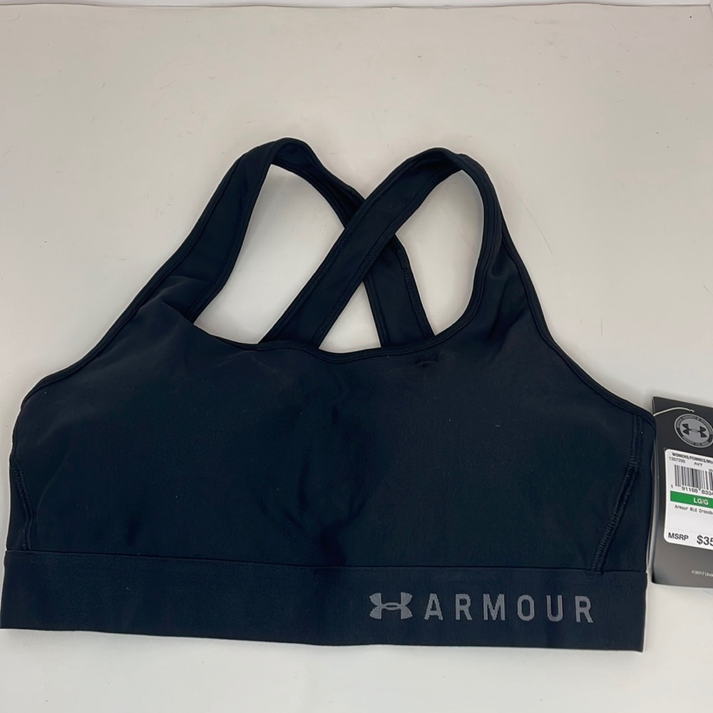 New Women’s Under Armour Black Medium Support Padded Sports Bra Size L